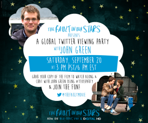 #TFIOSparty Global Viewing Party with author John Green 9-20-14 at 6pm EST
