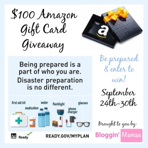Be Prepared $100 Amazon Giftcard Giveaway- Ends 9-30-15. US 18+