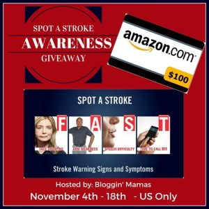 SPOT A Stroke Awareness Giveaway. Ends 11-18-15. US 18+. $100 Amazon Giftcard.