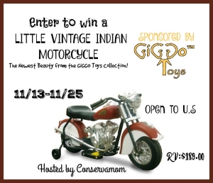 Win a miniature Indian motorcycle! US 18+. Ends 11-25-15.