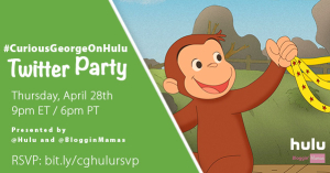 Curious George on Hulu Twitter Party 4-28-16 at 9p ET. bit.ly/cghulursvp Over $1650 in Prizes!