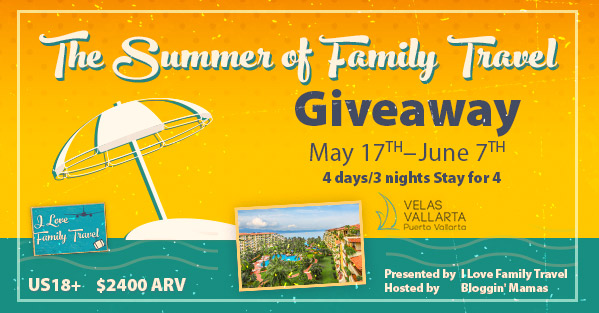 Win a $2400 stay for 4 at Velas Vallarta! Ends 6-7-16. Join the #FamilyTravelChat on 5-19-16 at 9p ET to chat about summer family travel and win prizes from AquaVault. RSVP: bit.ly/summerftcrsvp