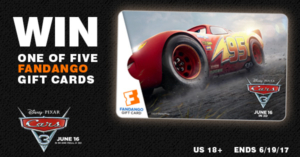 Enter to win one of five Cars 3 Fandango gift cards worth $25 each! Ends 6-19-17. US 18+.